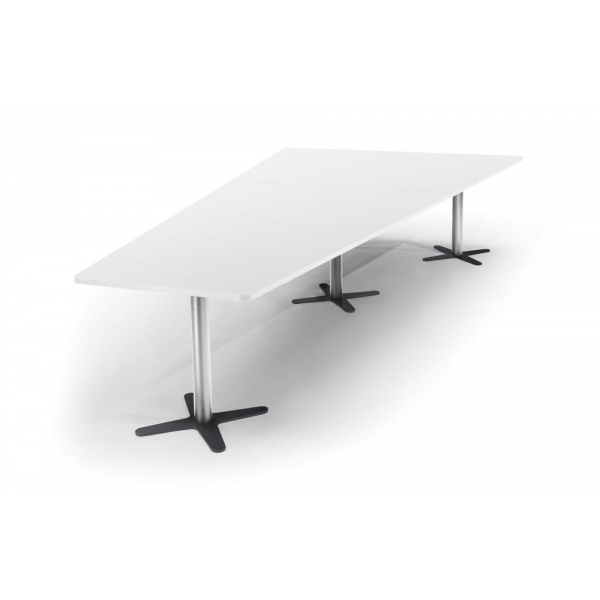 Deskin Konferenztisch DUBLIN, 73,5cm (H), 380x80/197,5cm (BxT), 8 Personen, Trapezform, weiß / chrom/anthrazit  Deskin