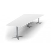 Konferenztisch DUBLIN, 73,5cm (H), 380x80/197,5cm (BxT), 8 Personen, Trapezform, wei&szlig; / silber