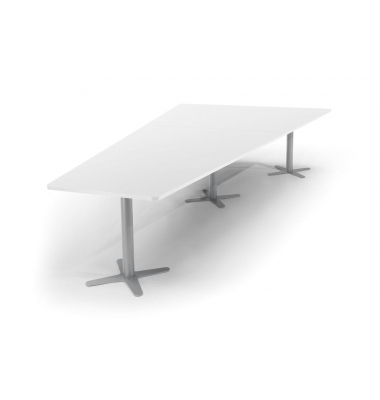Konferenztisch DUBLIN, 73,5cm (H), 380x80/197,5cm (BxT), 8 Personen, Trapezform, wei&szlig; / silber