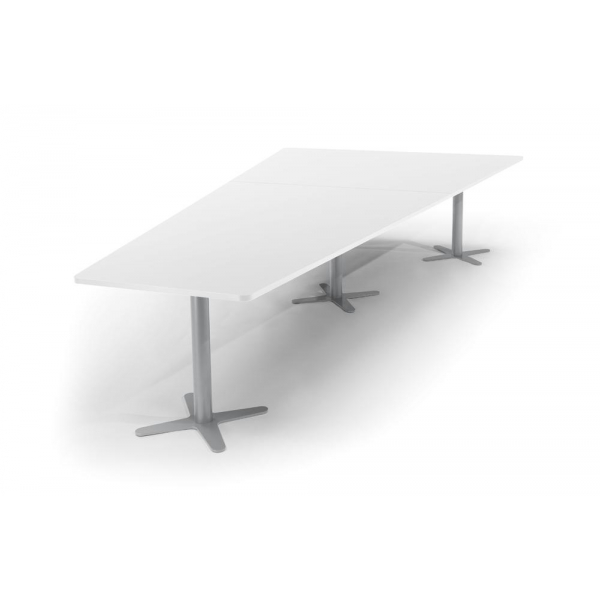 Deskin Konferenztisch DUBLIN, 73,5cm (H), 380x80/197,5cm (BxT), 8 Personen, Trapezform, weiß / silber  Deskin