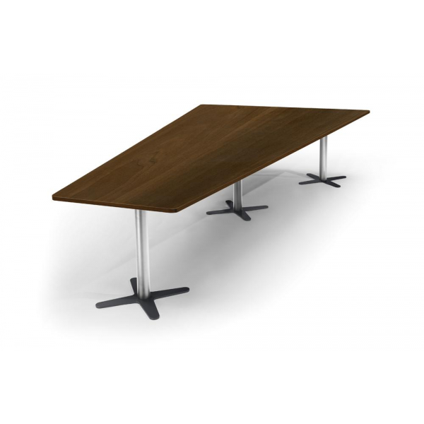 Deskin Konferenztisch DUBLIN, 73,5cm (H), 380x80/197,5cm (BxT), 8 Personen, Trapezform, nussbaum dunkel / chrom/anthrazit  Deskin