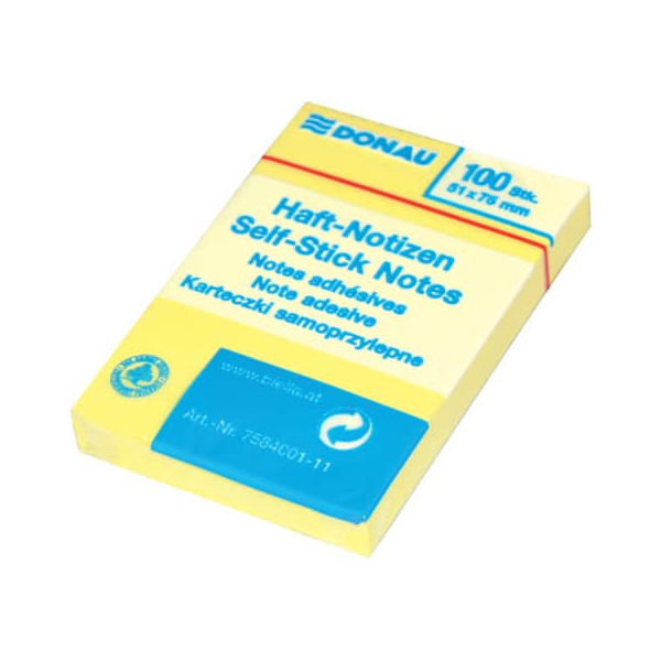 12 Stück Donau Haftnotizen 7584001-11, 75x51mm, farbig sortiert (gelb), rechteckig 9003106062249 Donau 100 Blatt