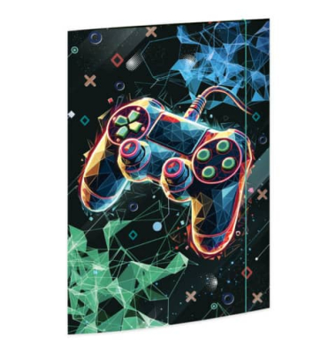 Gummizugmappe 46338, A4 Motiv "Gaming" Karton 350g, mit 3 Einschlagklappen