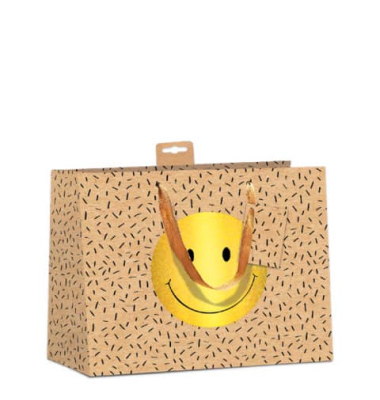 Geschenktasche 7549-0036-Q, allgemein, mit Trageband / Geschenkanh&auml;nger, Smiley, 32cm x 26cm