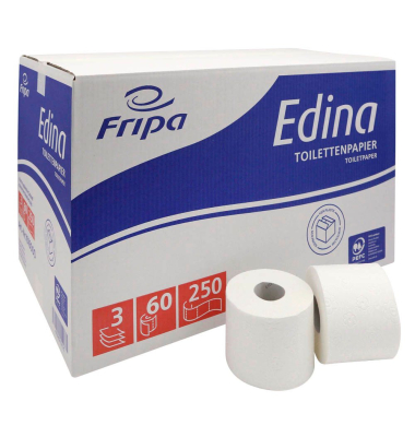 Toilettenpapier Edina 1016000, 3-lagig, hochwei&szlig;, 250 Blatt / Rolle,