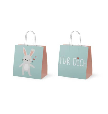 Geschenktasche 992382 F&uuml;r Dich, allgemein, mit Tragekordel, Hase, 15cm x 15cm