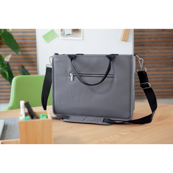 4004360776915 - Laptoptasche Desk Sharing Bag Premium M für Laptops bis 154″ 2 große und 5 kleine Fächer Tragegriffe Schultergurt RPET dunkelgrau