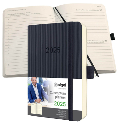 Taschenkalender C2521, Conceptum, schwarz, 1 Tag / 1 Seite, Sa./So. / einer Seite,  (A6), 2025