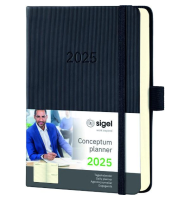 Taschenkalender C2511, Conceptum, schwarz, 1 Tag / 1 Seite, Sa./So. / einer Seite,  (10,8x15,1cm), 2025