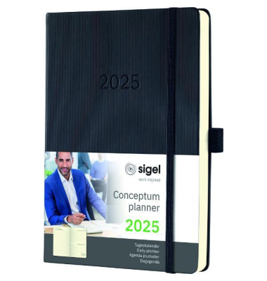 Taschenkalender C2510, Conceptum, schwarz, 1 Tag / 1 Seite, Sa./So. / einer Seite,  (148x213mm), 2025