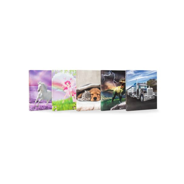 10 Stück Donau Ringbuch Pferd, Fee, Dino, Truck, Hund mit Katze 2764342-99, A4 2 Ringe 25mm Ring-Ø Karton, Papier kaschiert mit Glanzlaminierun