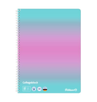 Notizblock 400197019, kariert Rand beidseitig / Lineatur 28, A4, 70g, rosa, mint, 80 Blatt