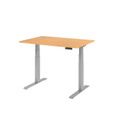 Sitz-Steh-Schreibtisch Basic, elektrisch höhenverstellbar, 64-129cm (H), 120x80cm (BxT), rechteckig, buche / silber