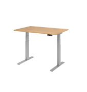 Sitz-Steh-Schreibtisch Basic, elektrisch höhenverstellbar, 64-129cm (H), 120x80cm (BxT), rechteckig, eiche / silber