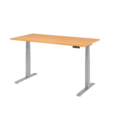 Sitz-Steh-Schreibtisch Basic, elektrisch h&ouml;henverstellbar, 64-129cm (H), 160x80cm (BxT), rechteckig, buche / silber
