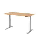 Sitz-Steh-Schreibtisch Basic, elektrisch höhenverstellbar, 64-129cm (H), 160x80cm (BxT), rechteckig, eiche / silber