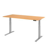 Sitz-Steh-Schreibtisch Basic, elektrisch h&ouml;henverstellbar, 64-129cm (H), 180x80cm (BxT), rechteckig, buche / silber