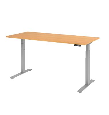 Sitz-Steh-Schreibtisch Basic, elektrisch h&ouml;henverstellbar, 64-129cm (H), 180x80cm (BxT), rechteckig, buche / silber