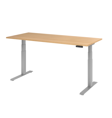 Sitz-Steh-Schreibtisch Basic, elektrisch höhenverstellbar, 64-129cm (H), 180x80cm (BxT), rechteckig, eiche / silber Sitz-Steh-Schreibtisch Basic, elektrisch höhenverstellbar, 64-129cm (H), 180x80cm (BxT), rechteckig, eiche / silber