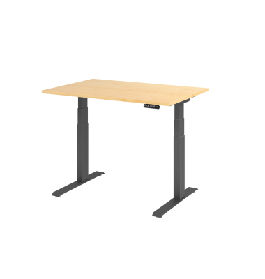 Sitz-Steh-Schreibtisch Basic, elektrisch h&ouml;henverstellbar, 64-129cm (H), 120x80cm (BxT), rechteckig, ahorn / graphit