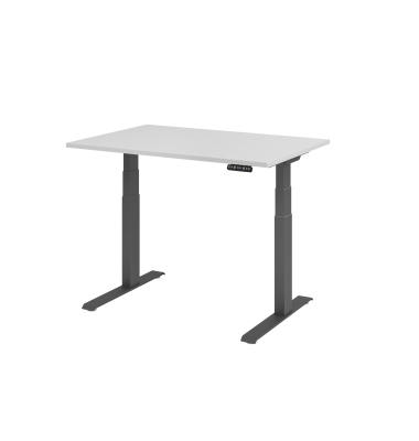 Sitz-Steh-Schreibtisch Basic, elektrisch h&ouml;henverstellbar, 64-129cm (H), 120x80cm (BxT), rechteckig, grau / graphit