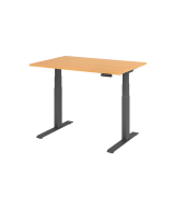 Sitz-Steh-Schreibtisch Basic, elektrisch h&ouml;henverstellbar, 64-129cm (H), 120x80cm (BxT), rechteckig, buche / graphit