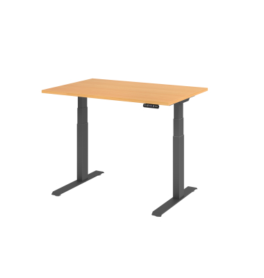 Sitz-Steh-Schreibtisch Basic, elektrisch h&ouml;henverstellbar, 64-129cm (H), 120x80cm (BxT), rechteckig, buche / graphit