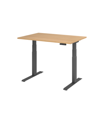 Sitz-Steh-Schreibtisch Basic, elektrisch h&ouml;henverstellbar, 64-129cm (H), 120x80cm (BxT), rechteckig, eiche / graphit