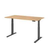 Sitz-Steh-Schreibtisch Basic, elektrisch h&ouml;henverstellbar, 64-129cm (H), 160x80cm (BxT), rechteckig, eiche / graphit