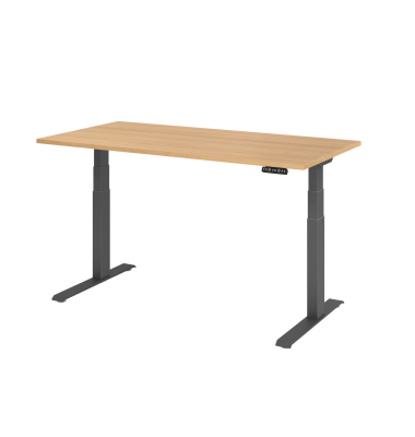 Sitz-Steh-Schreibtisch Basic, elektrisch h&ouml;henverstellbar, 64-129cm (H), 160x80cm (BxT), rechteckig, eiche / graphit