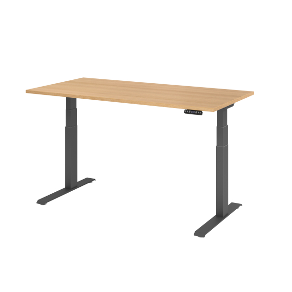 4032062185827 - Schreibtisch Basic elektrisch höhenverstellbar 64-129cm (H) 160x80cm (BxT) rechteckig eiche   graphit 4032062185827 Hammerb