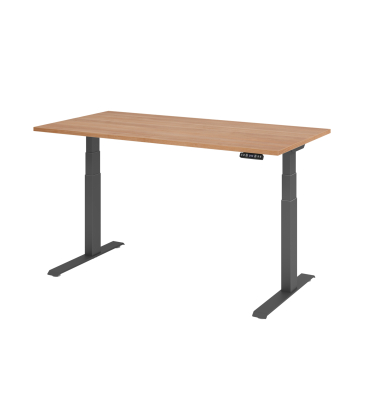 Schreibtisch Basic, elektrisch h&ouml;henverstellbar, 64-129cm (H), 160x80cm (BxT), rechteckig, nussbaum / graphit