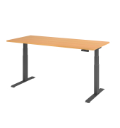 Sitz-Steh-Schreibtisch Basic, elektrisch h&ouml;henverstellbar, 64-129cm (H), 180x80cm (BxT), rechteckig, buche / graphit
