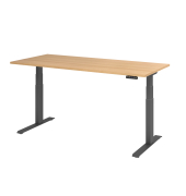 Schreibtisch Basic, elektrisch h&ouml;henverstellbar, 64-129cm (H), 180x80cm (BxT), rechteckig, eiche / graphit