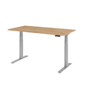 Schreibtisch Basic, höhenverstellbar, 64-129cm (H), rechteckig, asteiche / silber