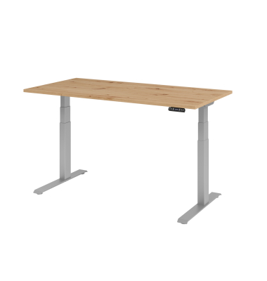 Schreibtisch Basic, höhenverstellbar, 64-129cm (H), rechteckig, asteiche / silber