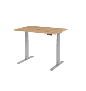 Sitz-Steh-Schreibtisch Basic, elektrisch h&ouml;henverstellbar, 64-129cm (H), 120x80cm (BxT), rechteckig, asteiche / silber