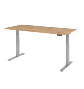 Sitz-Steh-Schreibtisch Basic, elektrisch h&ouml;henverstellbar, 64-129cm (H), 180x80cm (BxT), rechteckig, asteiche / silber