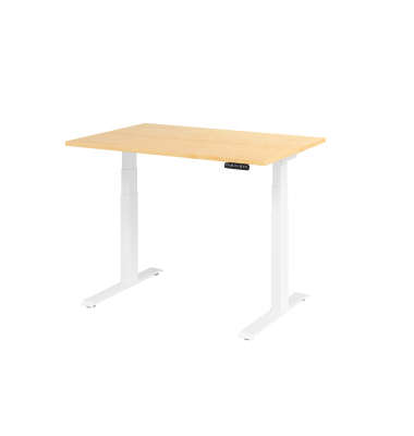 Sitz-Steh-Schreibtisch Basic, elektrisch h&ouml;henverstellbar, 64-129cm (H), 120x80cm (BxT), rechteckig, ahorn / wei&szlig;