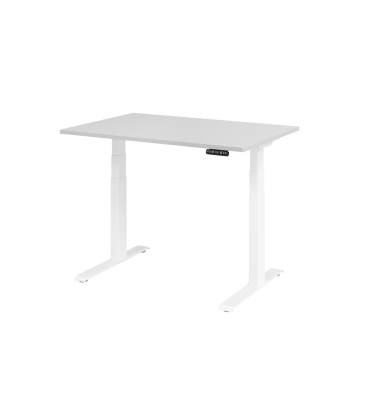 Schreibtisch Basic, höhenverstellbar, 64-129cm (H), rechteckig, grau / weiß