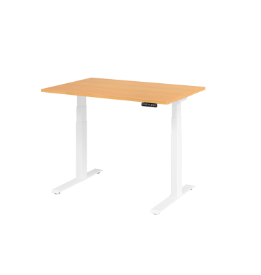 Sitz-Steh-Schreibtisch Basic, elektrisch h&ouml;henverstellbar, 64-129cm (H), 120x80cm (BxT), rechteckig, buche / wei&szlig;