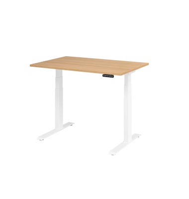 Sitz-Steh-Schreibtisch Basic, elektrisch h&ouml;henverstellbar, 64-129cm (H), 120x80cm (BxT), rechteckig, eiche / wei&szlig;