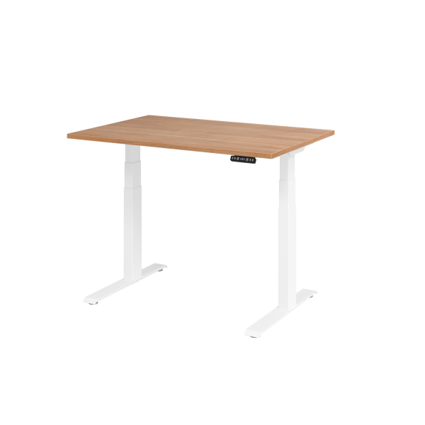 4032062191095 - Schreibtisch Basic elektrisch höhenverstellbar 64-129cm (H) 120x80cm (BxT) rechteckig nussbaum   weiß 4032062191095 Hammerb