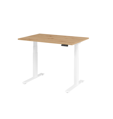 Schreibtisch Basic, elektrisch h&ouml;henverstellbar, 64-129cm (H), 120x80cm (BxT), rechteckig, asteiche / wei&szlig;