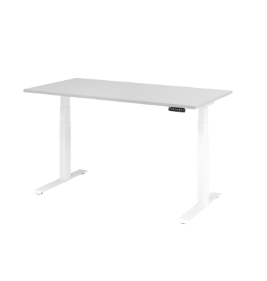Schreibtisch Basic, höhenverstellbar, 64-129cm (H), rechteckig, grau / weiß