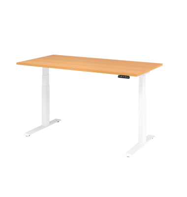 Schreibtisch Basic, höhenverstellbar, 64-129cm (H), rechteckig, buche / weiß