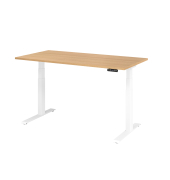 Sitz-Steh-Schreibtisch Basic, elektrisch h&ouml;henverstellbar, 64-129cm (H), 160x80cm (BxT), rechteckig, eiche / wei&szlig;