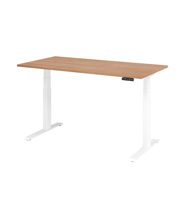 Sitz-Steh-Schreibtisch Basic, elektrisch h&ouml;henverstellbar, 64-129cm (H), 160x80cm (BxT), rechteckig, nussbaum / wei&szlig;