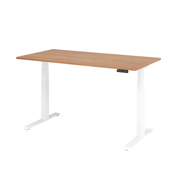 4032062191187 - Schreibtisch Basic elektrisch höhenverstellbar 64-129cm (H) 160x80cm (BxT) rechteckig nussbaum   weiß 4032062191187 Hammerb