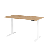 Schreibtisch Basic, höhenverstellbar, 64-129cm (H), rechteckig, asteiche / weiß